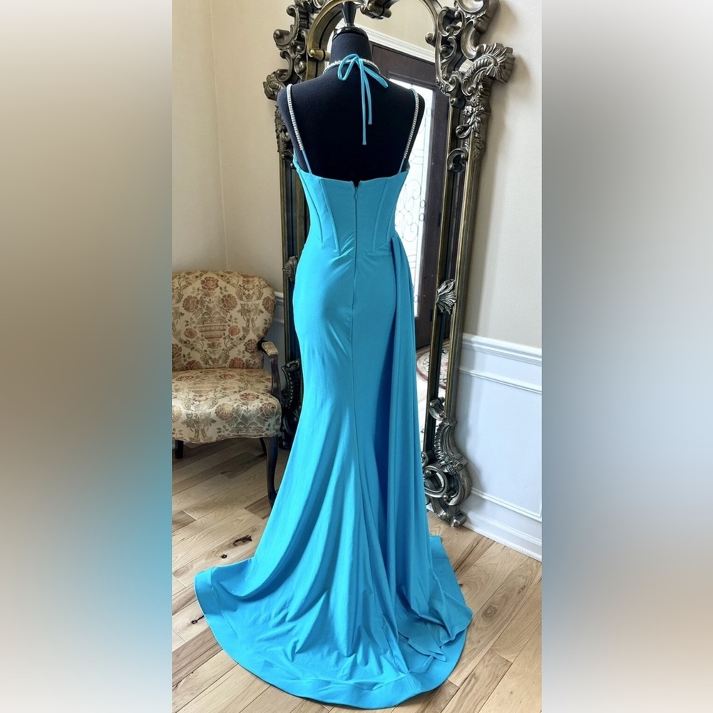 Portia and Scarlett Turquoise Blue Maxi Formal Evening Fitted Gown Size 4 - Picture 12 of 16
